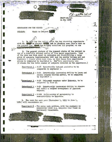Surviving MK Ultra document of a 1953 experiment